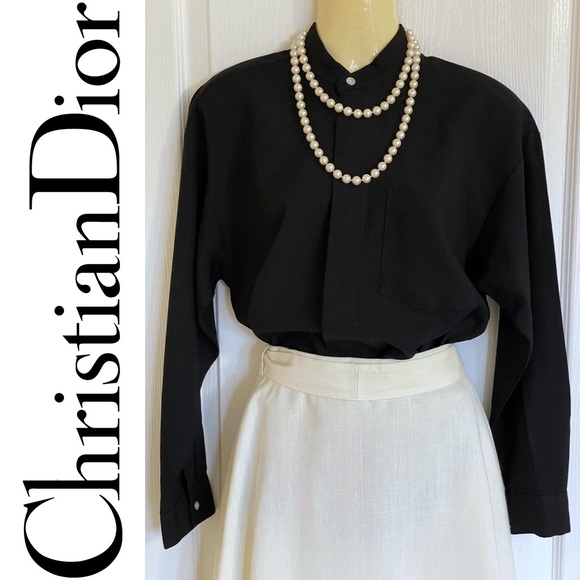 EUC Christian Dior Collection vintage Gingham button down l/s shirt black/grey - Picture 1 of 16